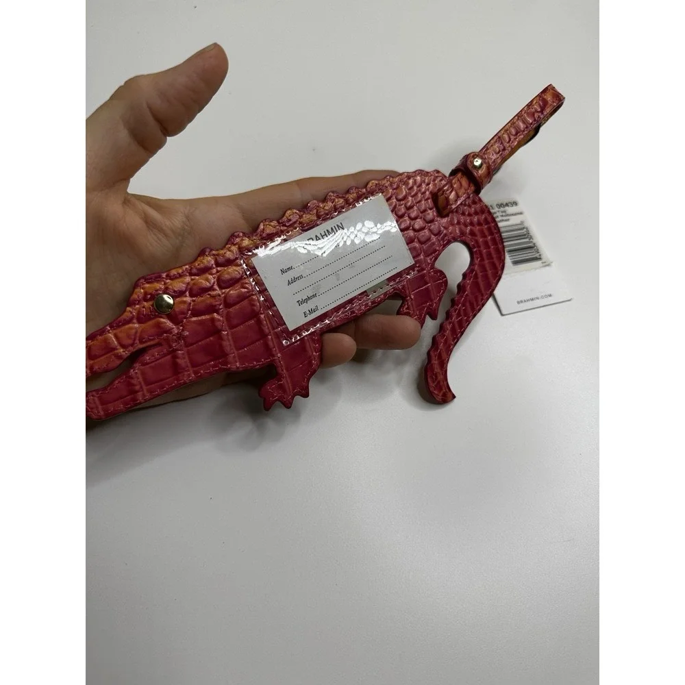 NEW Brahmin Mel Luggage Tag Passion Fruit Melbourne Leather Embossed Crocodile